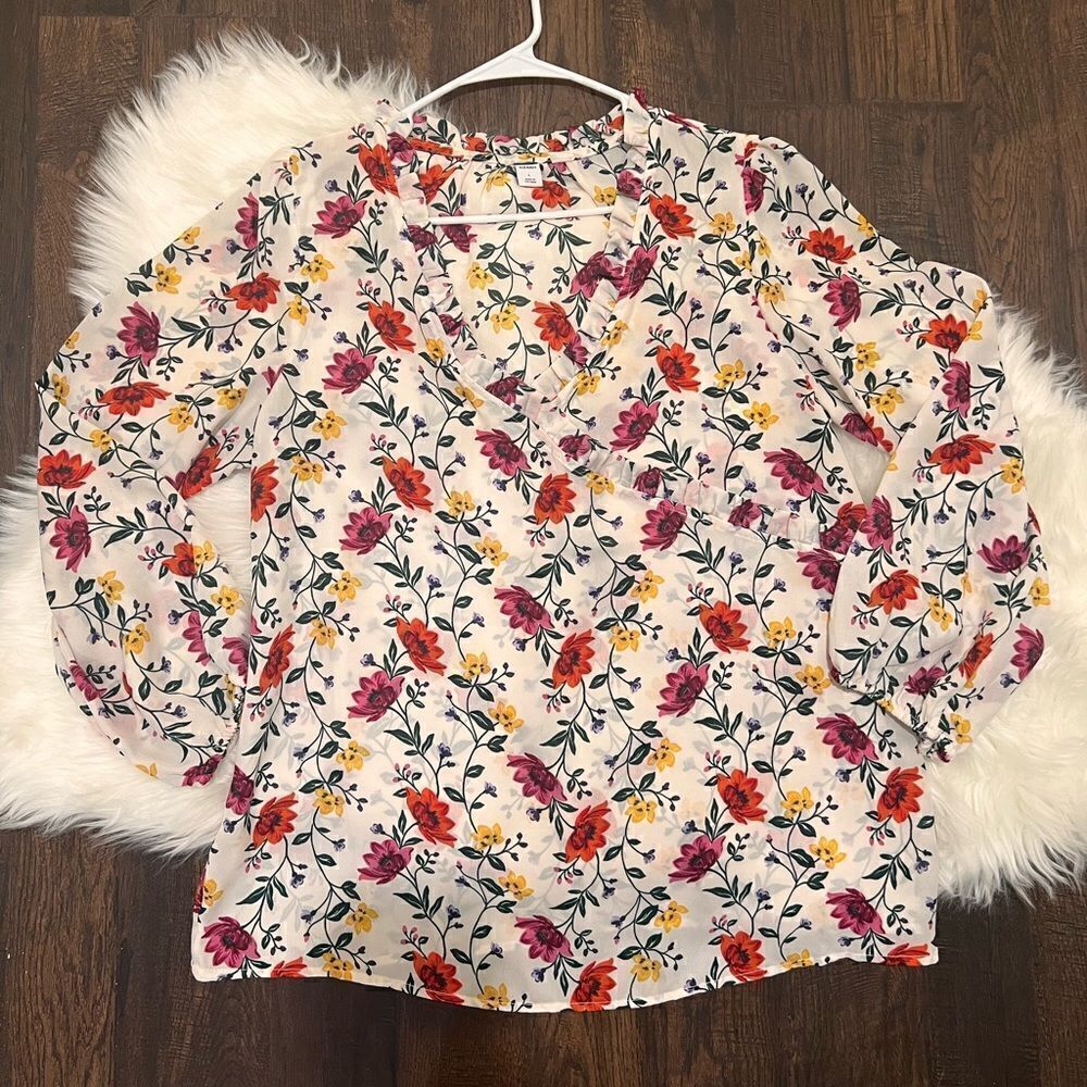 Old Navy Floral Faux Wrap Blouse